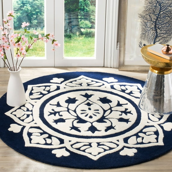 SAFAVIEH Bella Gabriel Abstract Wool Area Rug, Navy/Ivory, 5' x 5' Round