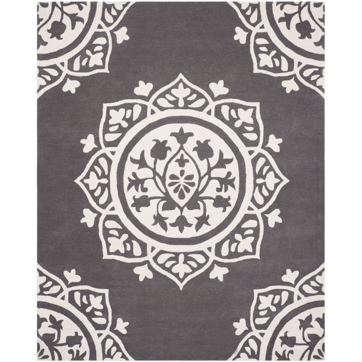 Hand-Tufted Dark Grey and Ivory Wool Area Rug, 6' x 9'