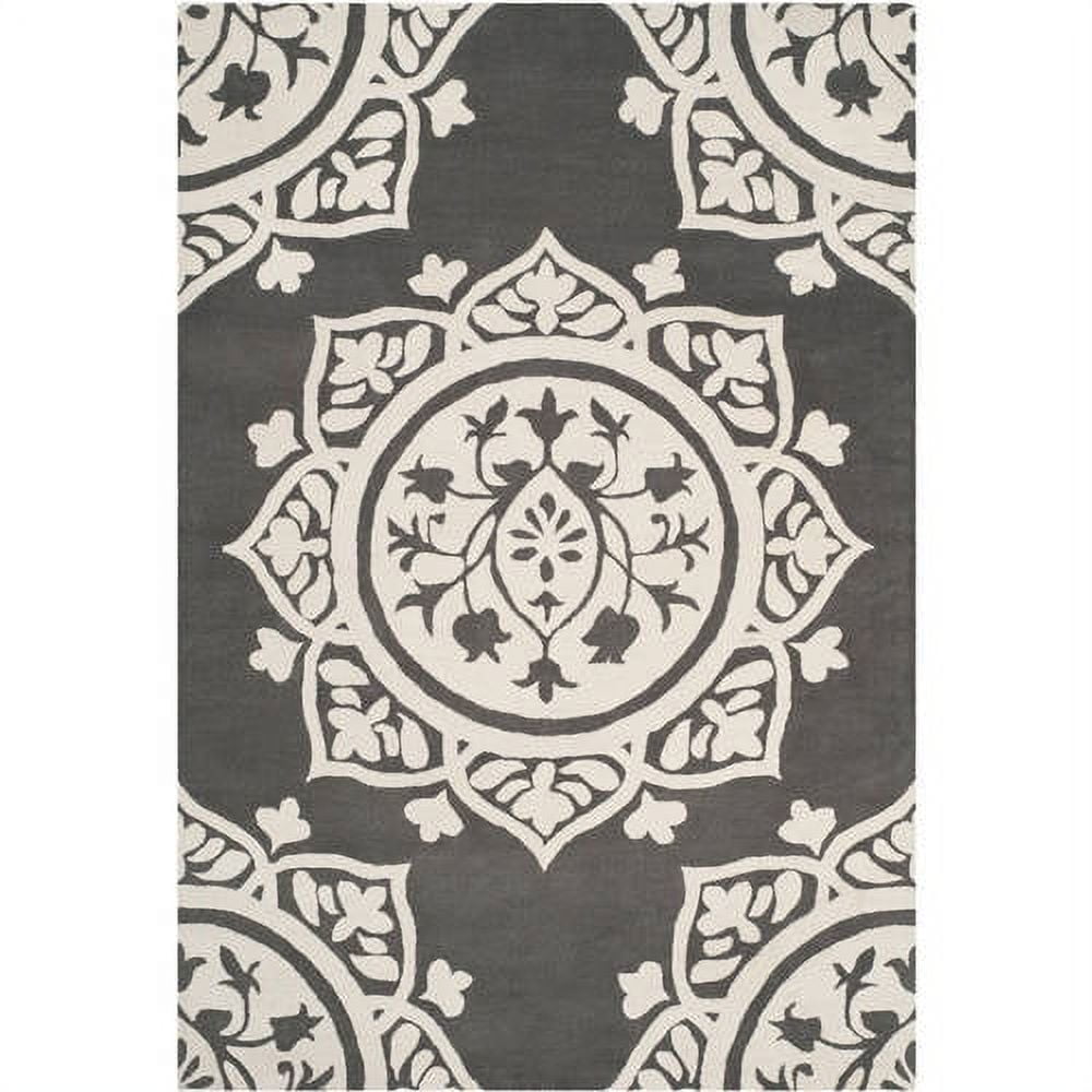 Hand-Tufted Dark Grey and Ivory Wool Area Rug, 6' x 9'