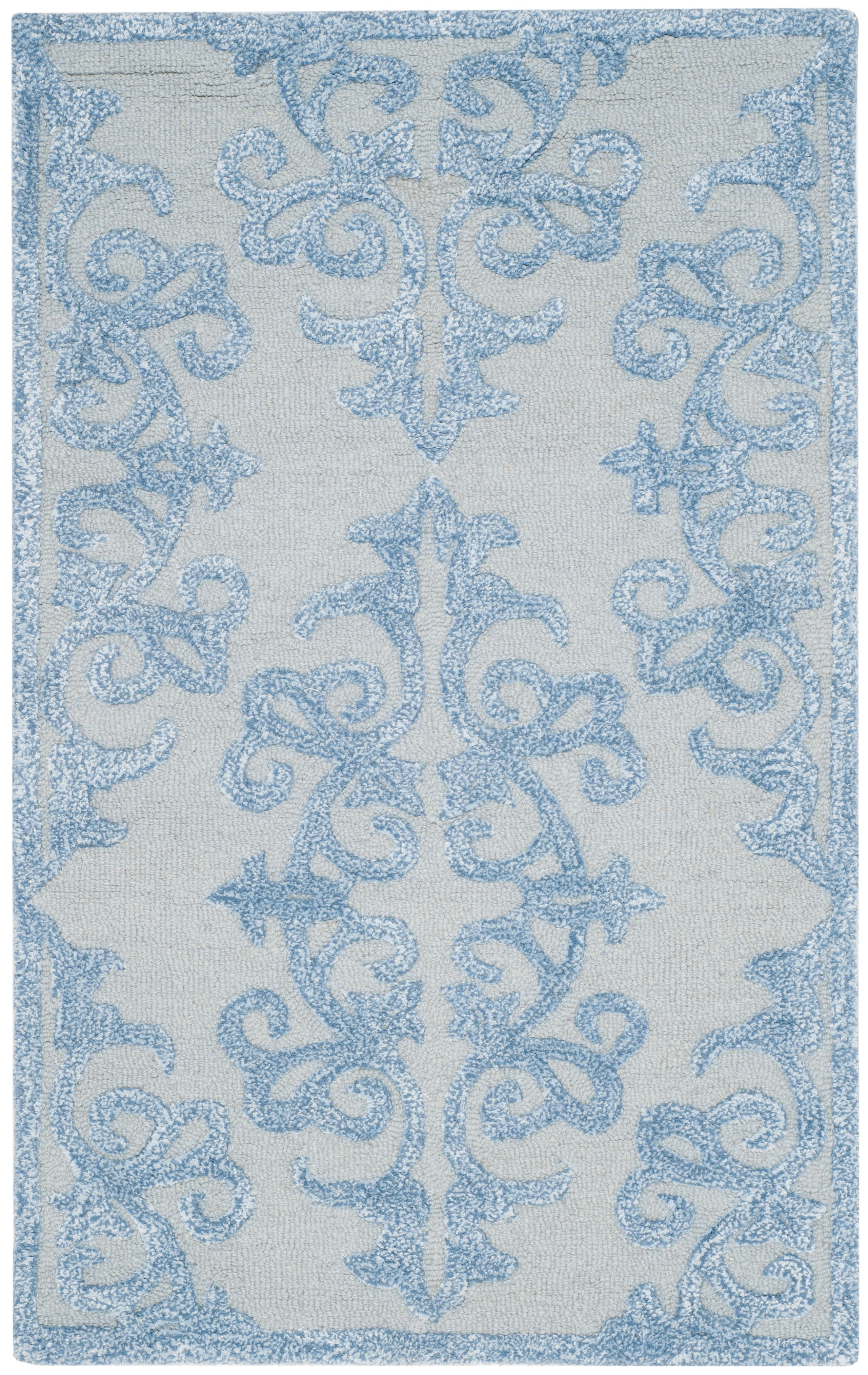 Handmade Blue Wool and Viscose Tufted Round Area Rug