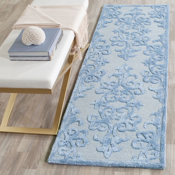 SAFAVIEH Bella Galena Damask Vines Wool Runner Rug, Blue, 2'3" x 9'