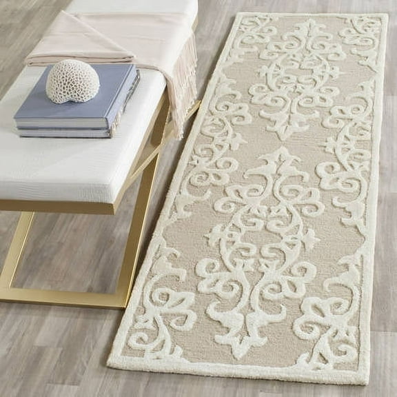 SAFAVIEH Bella Galena Damask Vines Wool Runner Rug, Sand/Ivory, 2'3" x 7'