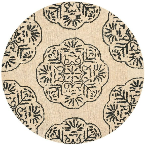 SAFAVIEH Bella Glenna Abstract Wool Area Rug, Ivory/Charcoal, 5' x 5' Round