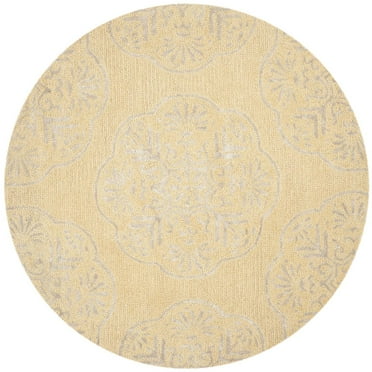 SAFAVIEH Bella Glenna Medallion Floral Wool Area Rug, Beige/Silver, 5' x 5' Round