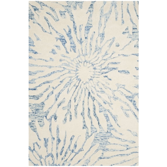 SAFAVIEH Bella Goran Abstract Bursting High-Low Wool Area Rug, Dark Blue/Ivory, 2'6" x 4'