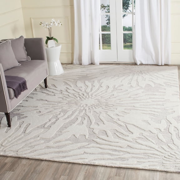 SAFAVIEH Bella Goran Abstract Bursting High-Low Wool Area Rug, Silver/Ivory, 6' x 9'