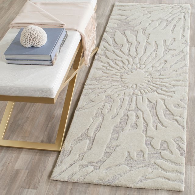 SAFAVIEH Bella Goran Abstract Bursting HighLow Wool Runner Rug, Silver