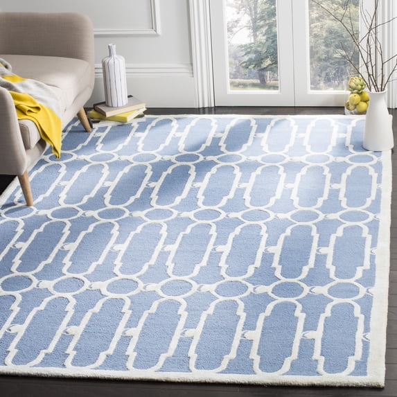 SAFAVIEH Bella Hadley Geometric Swirls Wool Area Rug, Blue/Ivory, 5' x 5' Square