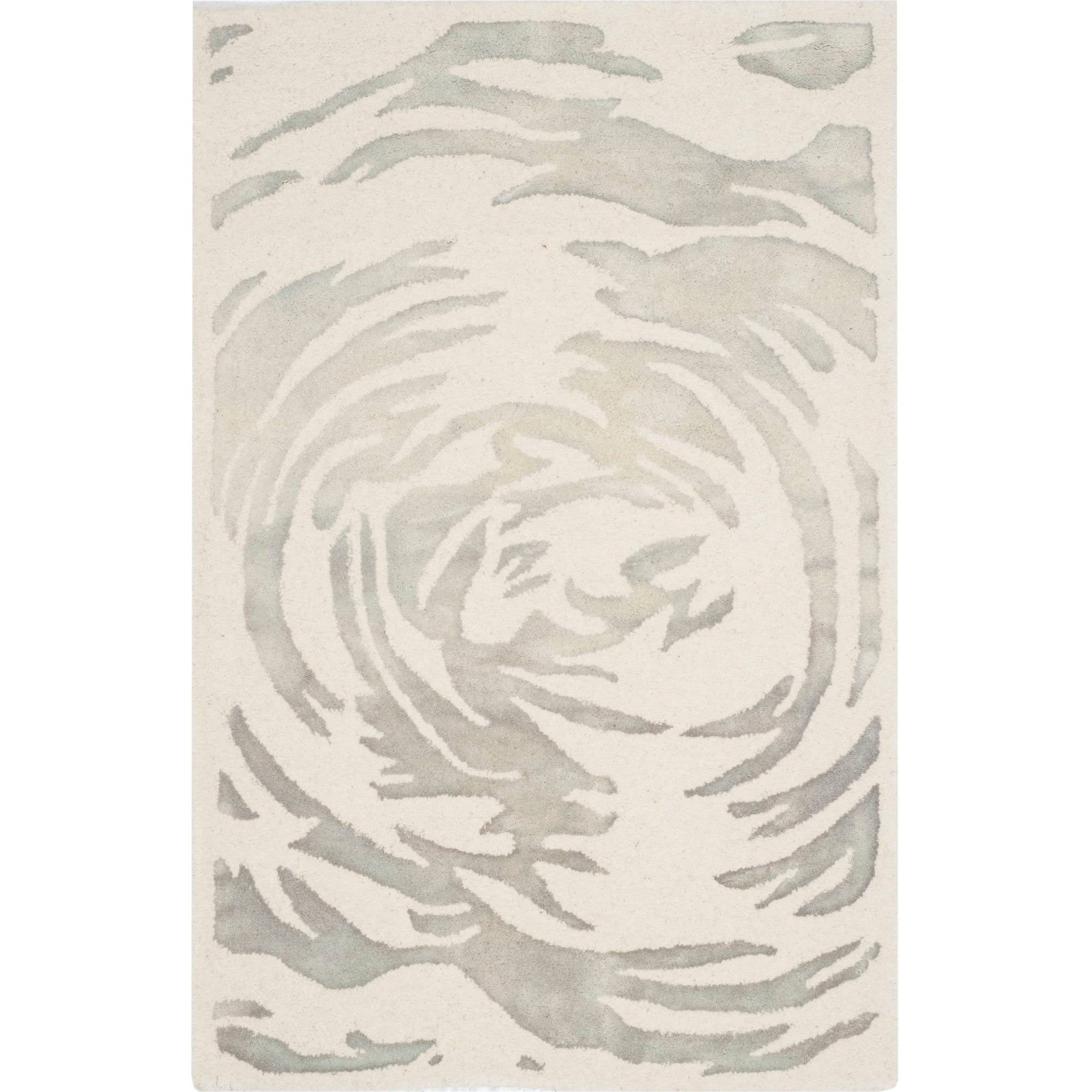 Ivory Rectangular Hand-Tufted Wool and Viscose Rug