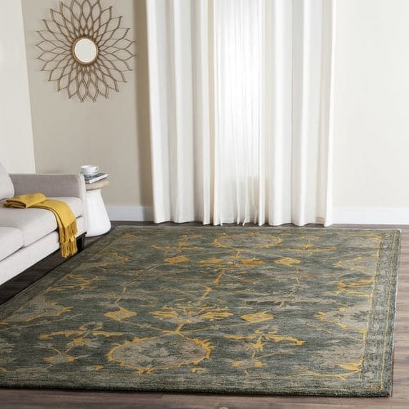 SAFAVIEH Bella Jackie Traditional Damask Wool Runner Rug, Blue Grey/Gold, 2'3" x 7'
