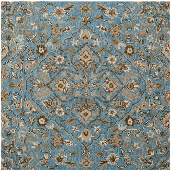 SAFAVIEH Bella Kade Floral Wool Area Rug, Blue/Taupe, 5' x 5' Square