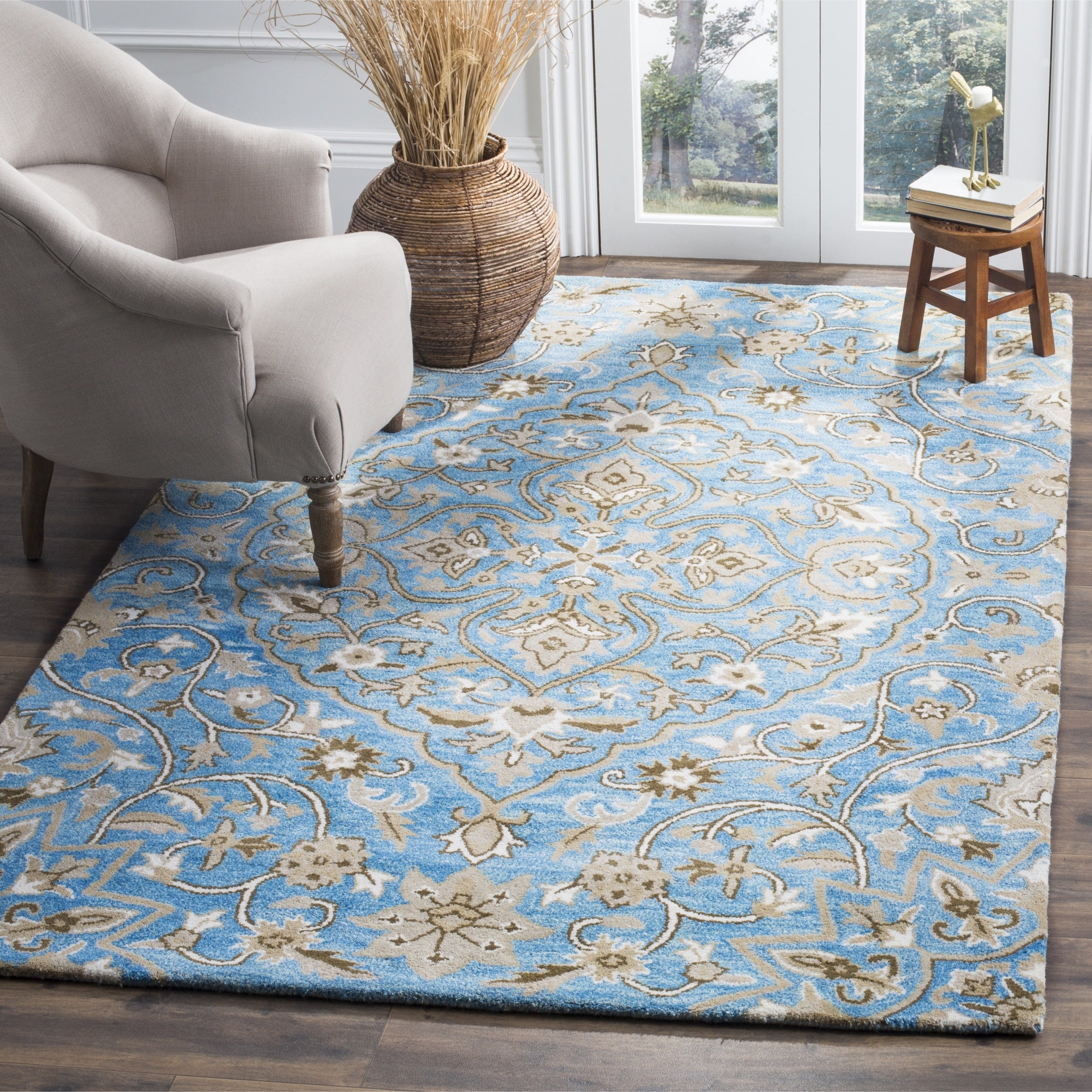 Hand-Tufted Bella Blue/Taupe Wool Area Rug, 8' x 10'