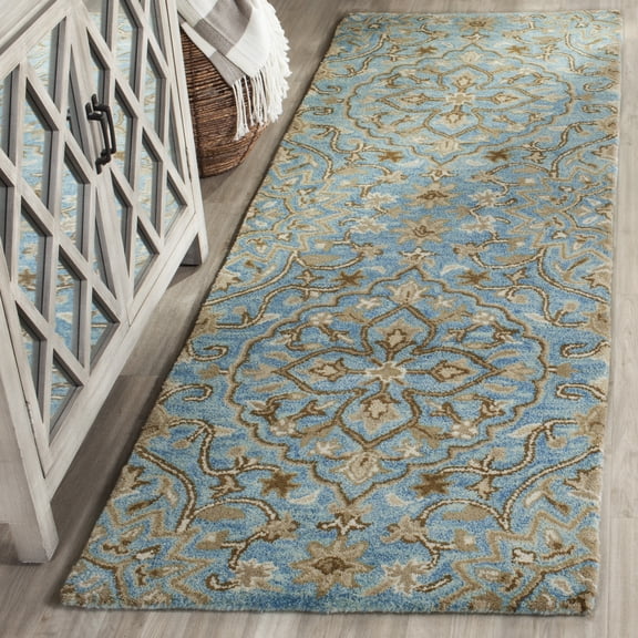 SAFAVIEH Bella Kade Floral Medallion Wool Runner Rug, Blue/Taupe, 2'3" x 7'