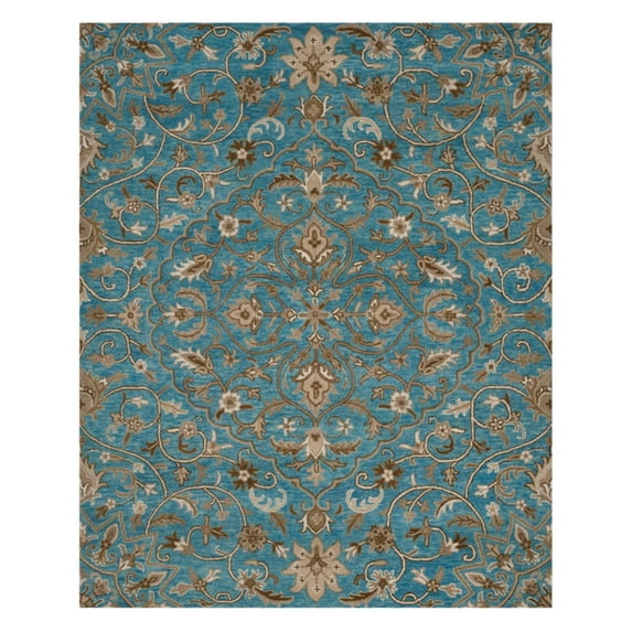 SAFAVIEH Bella Kade Floral Wool Area Rug, Blue/Taupe, 5' x 5' Round