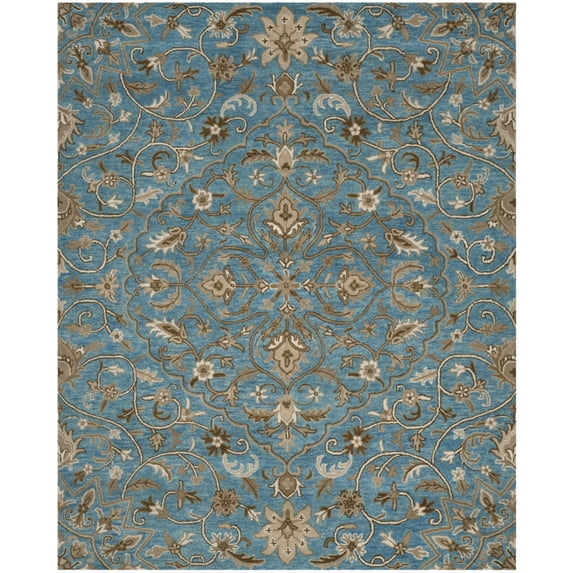 SAFAVIEH Bella Kade Floral Wool Area Rug, Blue/Taupe, 5' x 5' Round