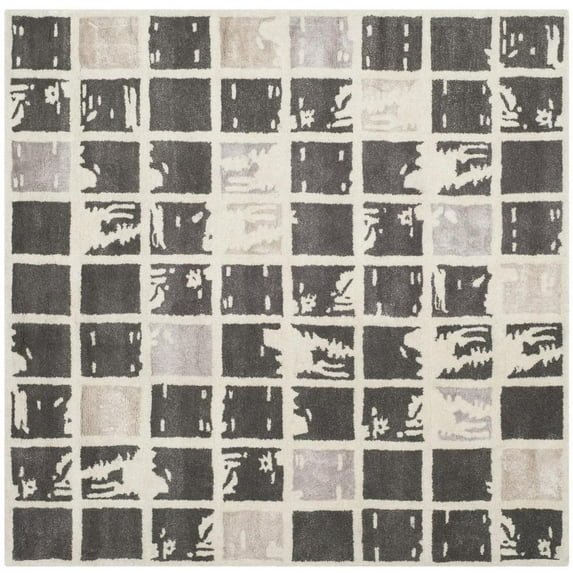 SAFAVIEH Bella Kalina Checkered Abstract Wool Area Rug, Dark Grey/Ivory, 5' x 5' Square