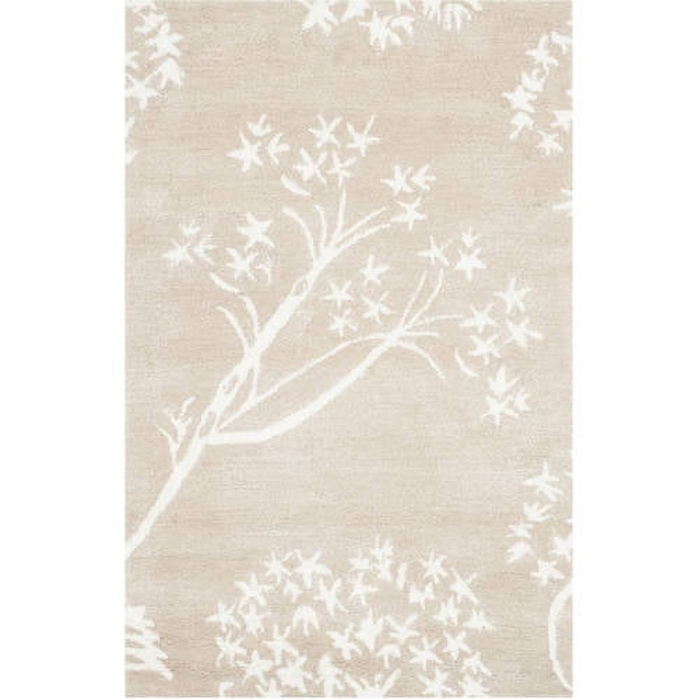Hand-Tufted Sand and Ivory Wool Floral Area Rug, 5' x 8'