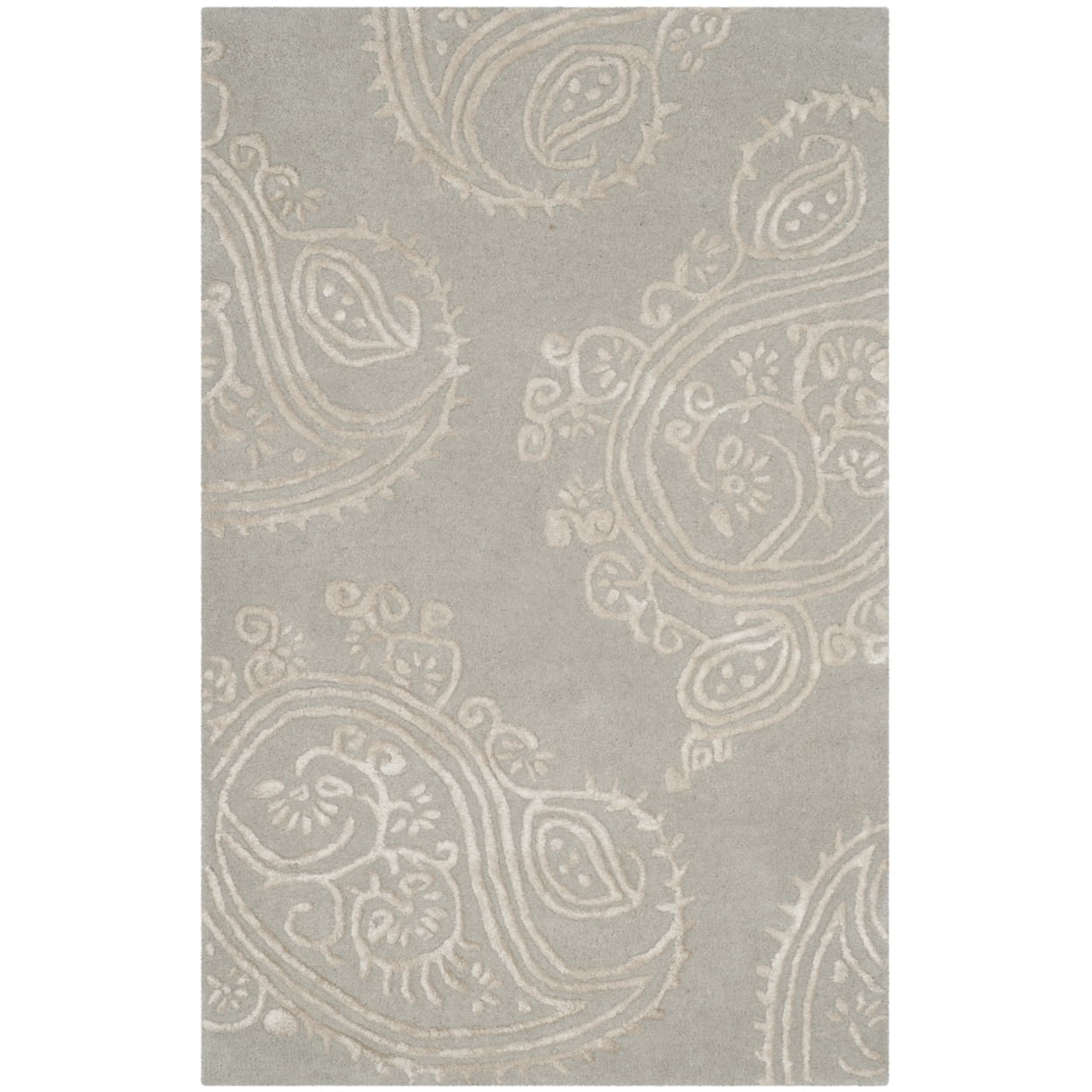 Handmade Gray Wool & Viscose Tufted Rectangular Rug