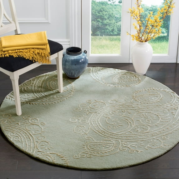 SAFAVIEH Bella Laurel Floral Paisley Wool Area Rug, Silver/Beige, 5' x 5' Round