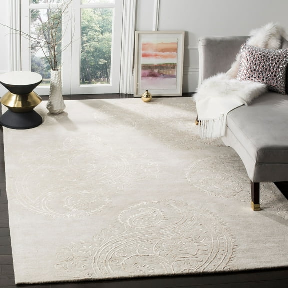 SAFAVIEH Bella Laurel Floral Paisley Wool Area Rug, Silver/Beige, 5' x 5' Square