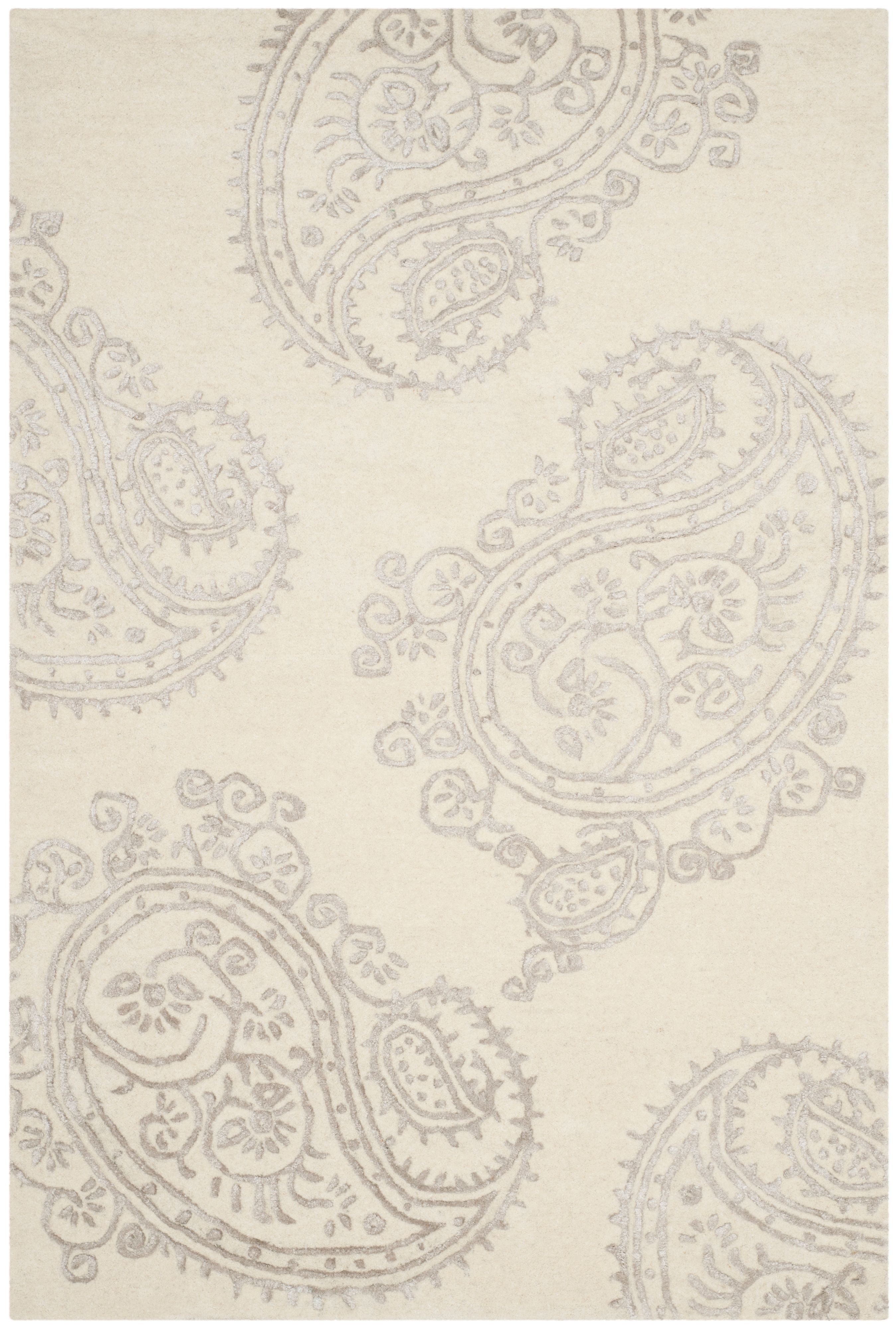 Ivory Beige Hand-Tufted Wool 4' x 6' Area Rug
