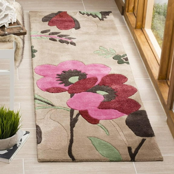 SAFAVIEH Bella Lolicia Floral Flowers Wool Runner Rug, Sand/Multi, 2'3" x 9'