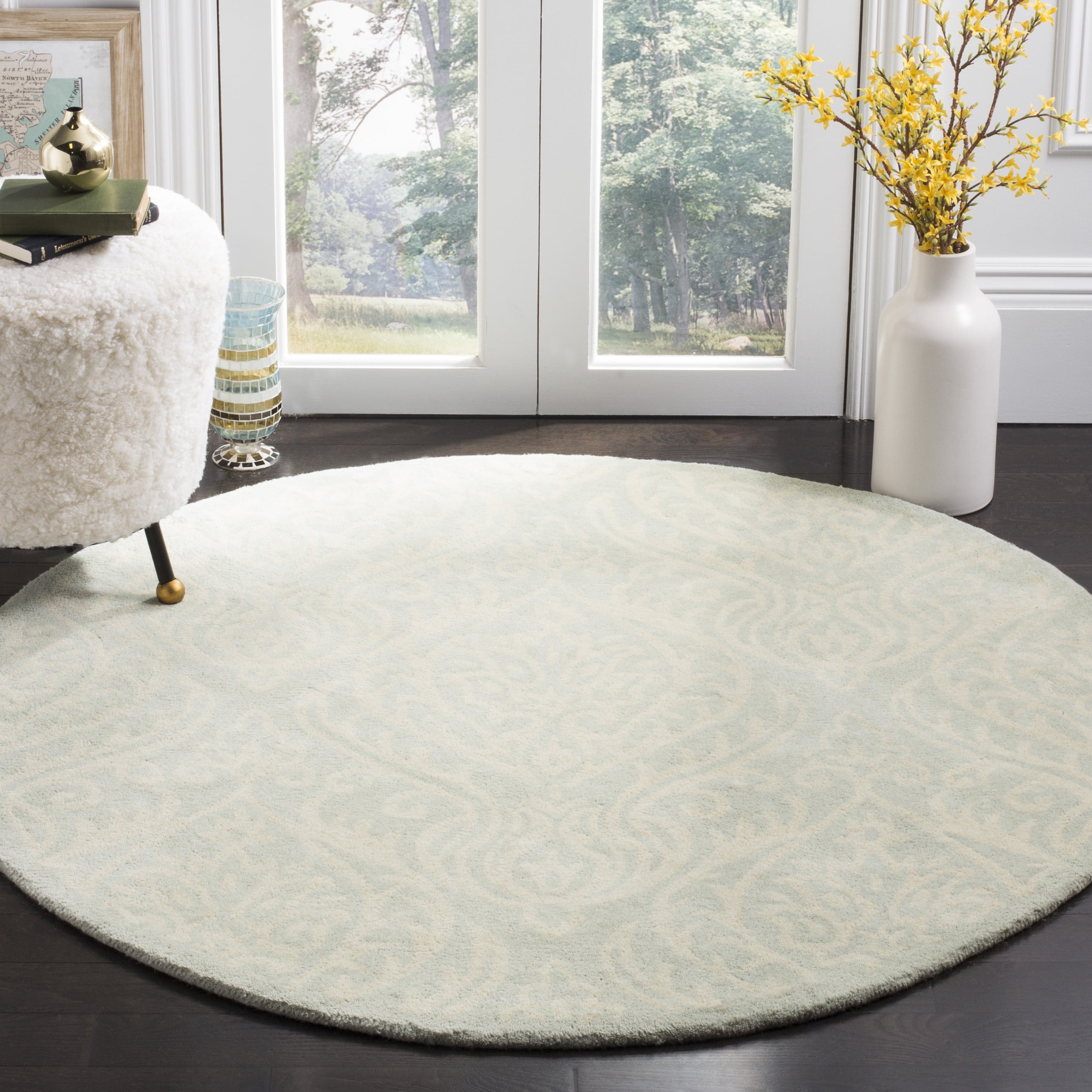 Ivory and Silver Round Hand-Tufted Wool Area Rug