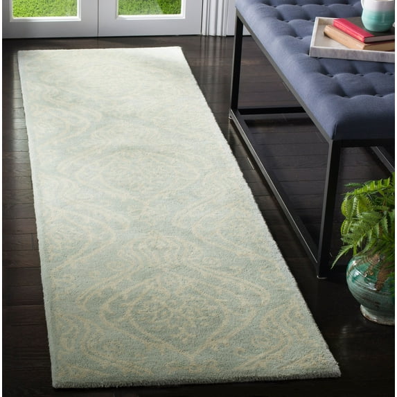 SAFAVIEH Bella Louella Damask Geometric Wool Runner Rug, Silver/Ivory, 2'3" x 12'