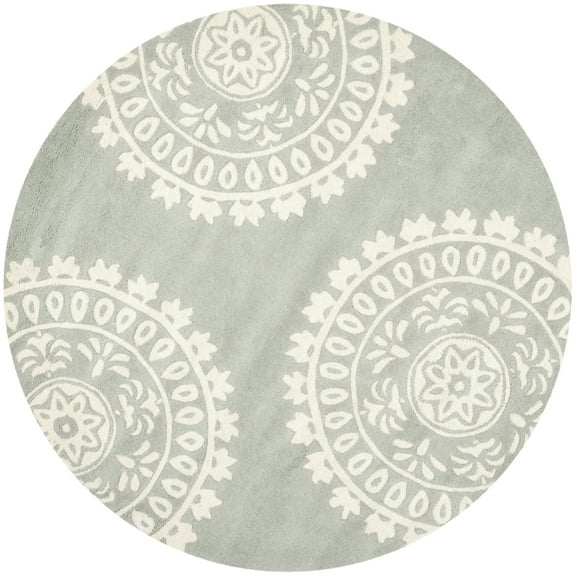 SAFAVIEH Bella Lucinda Geometric Wool Area Rug, Grey/Ivory, 7' x 7' Round