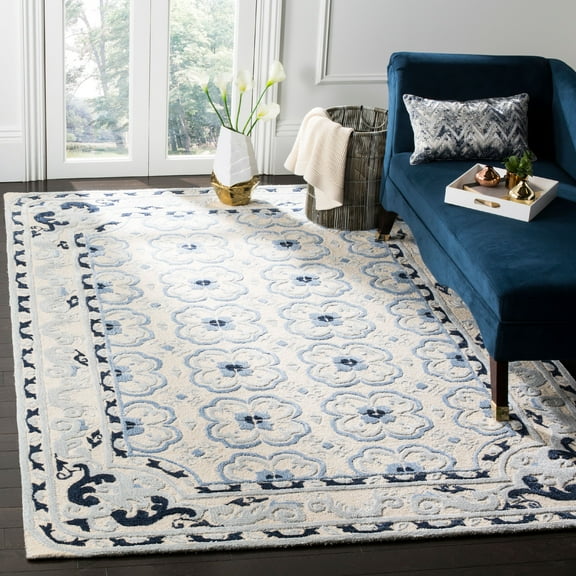 SAFAVIEH Bella Maggie Bordered Area Rug, Ivory/Blue, 6' x 9'