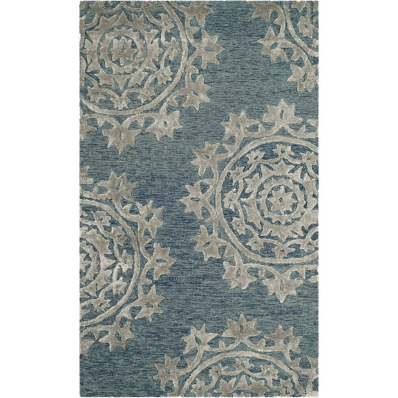 SAFAVIEH Bella Marcella Medallion Geometric Wool Area Rug, Blue, 2' x 3'