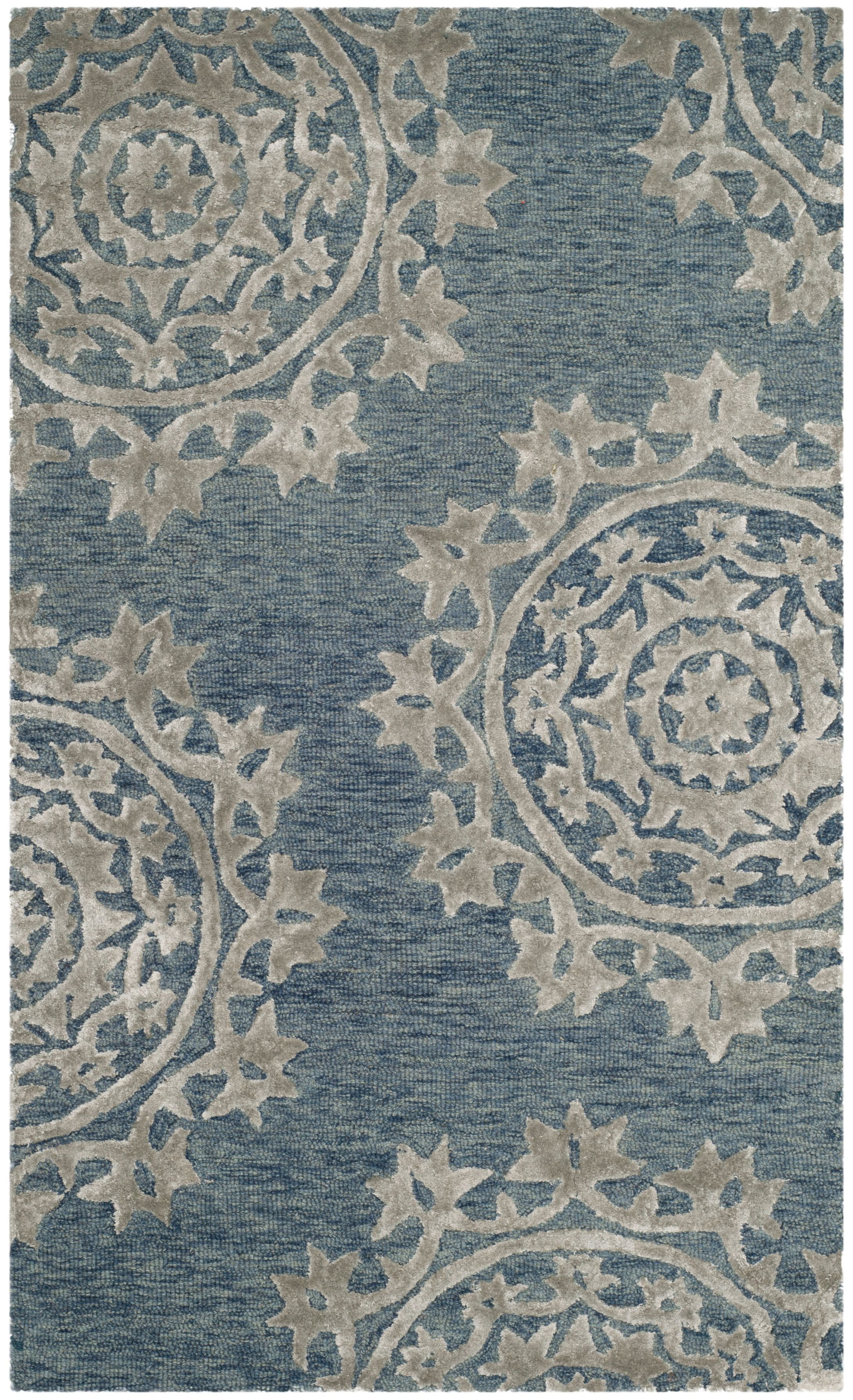 Hand-Tufted Blue Wool and Viscose 3' x 5' Area Rug