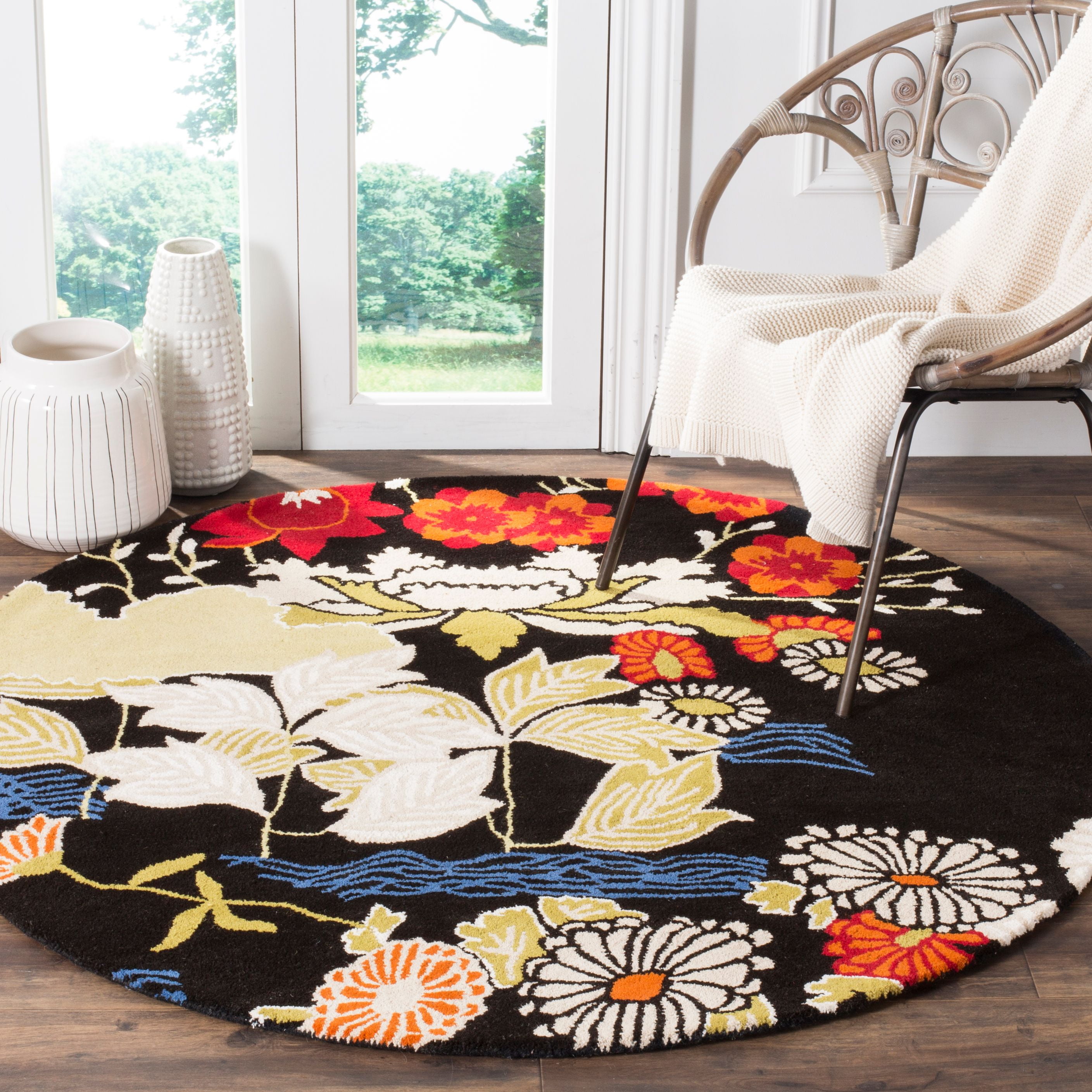 Bella BEL124 Hand Tufted Area Rug - Black/Multi - 5' round - Safavieh.