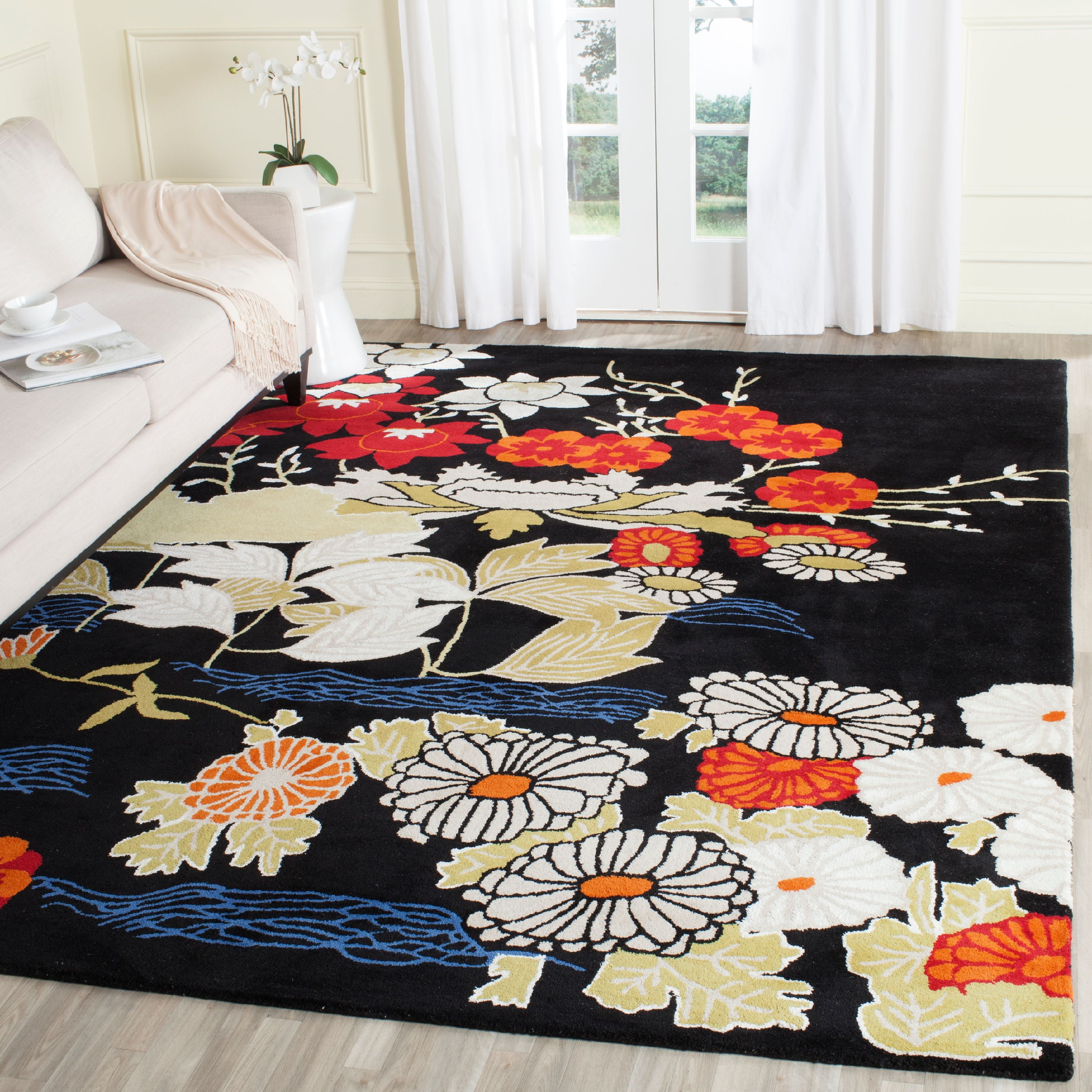 Bella Black and Multicolor Hand-Tufted Wool Area Rug 8' x 10'