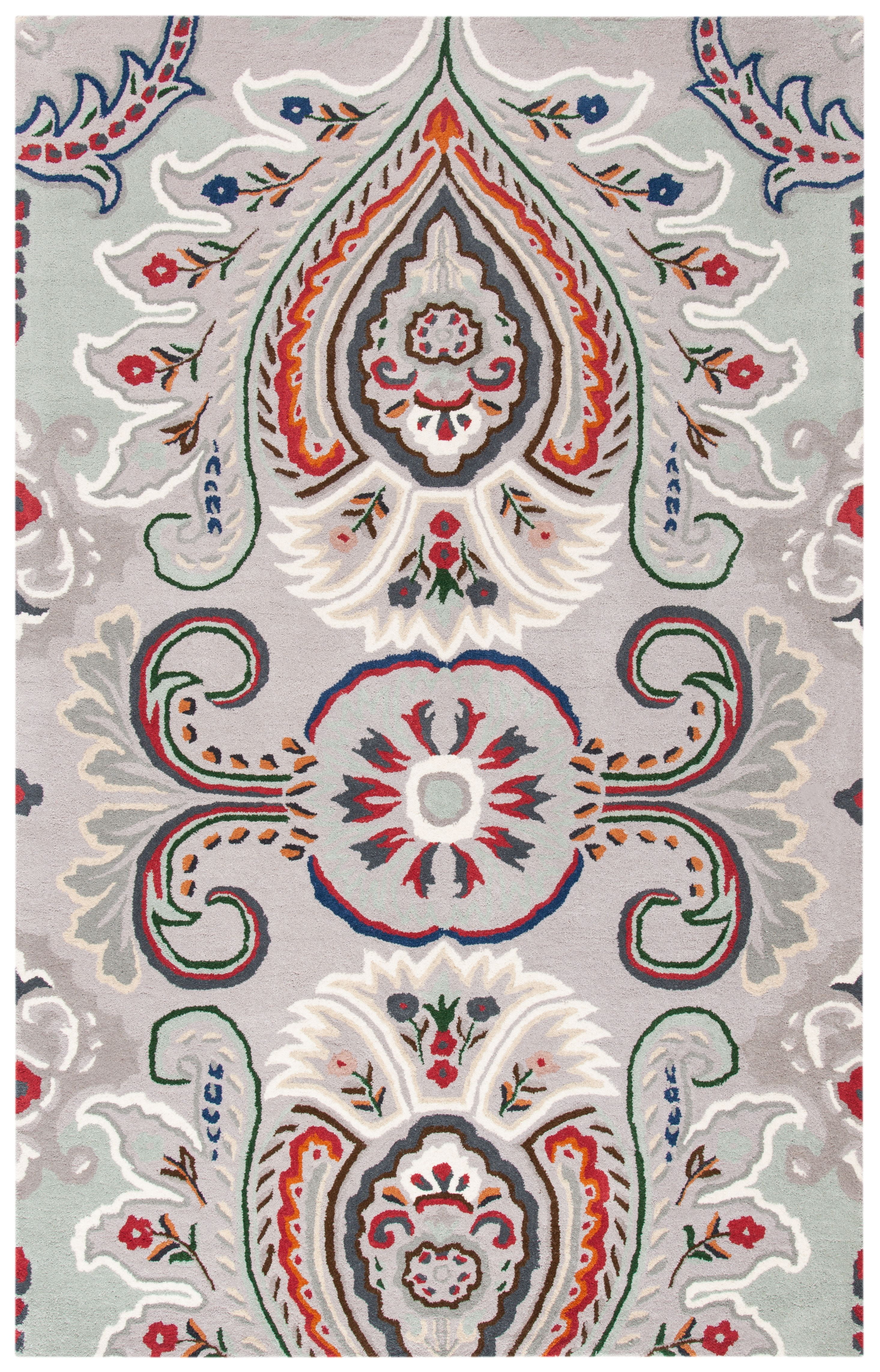 SAFAVIEH Bella Meriel Floral Paisley Wool Area Rug, Grey/Red, 4' x 6'
