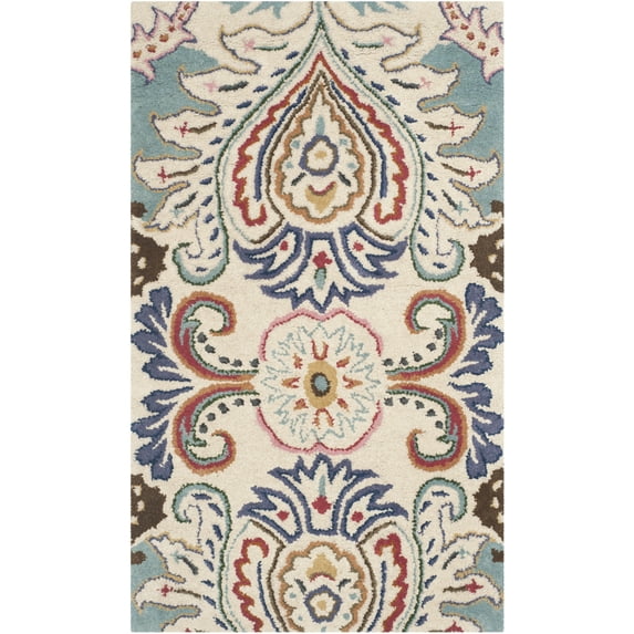 SAFAVIEH Bella Meriel Floral Paisley Wool Area Rug, Ivory/Blue, 2'6" x 4'