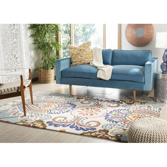 SAFAVIEH Bella Meriel Floral Paisley Wool Area Rug, Ivory/Blue, 2' x 3'