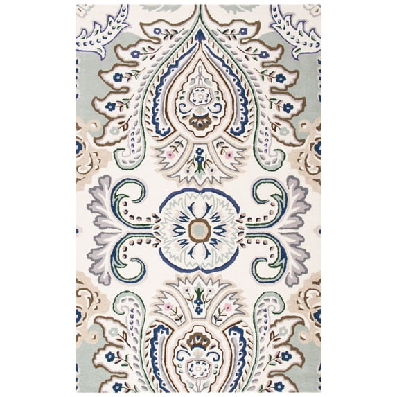 SAFAVIEH Bella Meriel Floral Paisley Wool Area Rug, Ivory/Blue, 5' x 8'