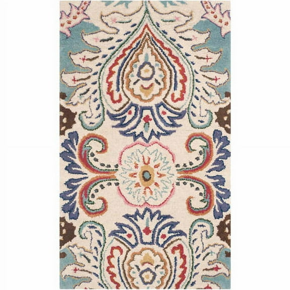 SAFAVIEH Bella Meriel Floral Paisley Wool Area Rug, Ivory/Blue, 5' x 8'
