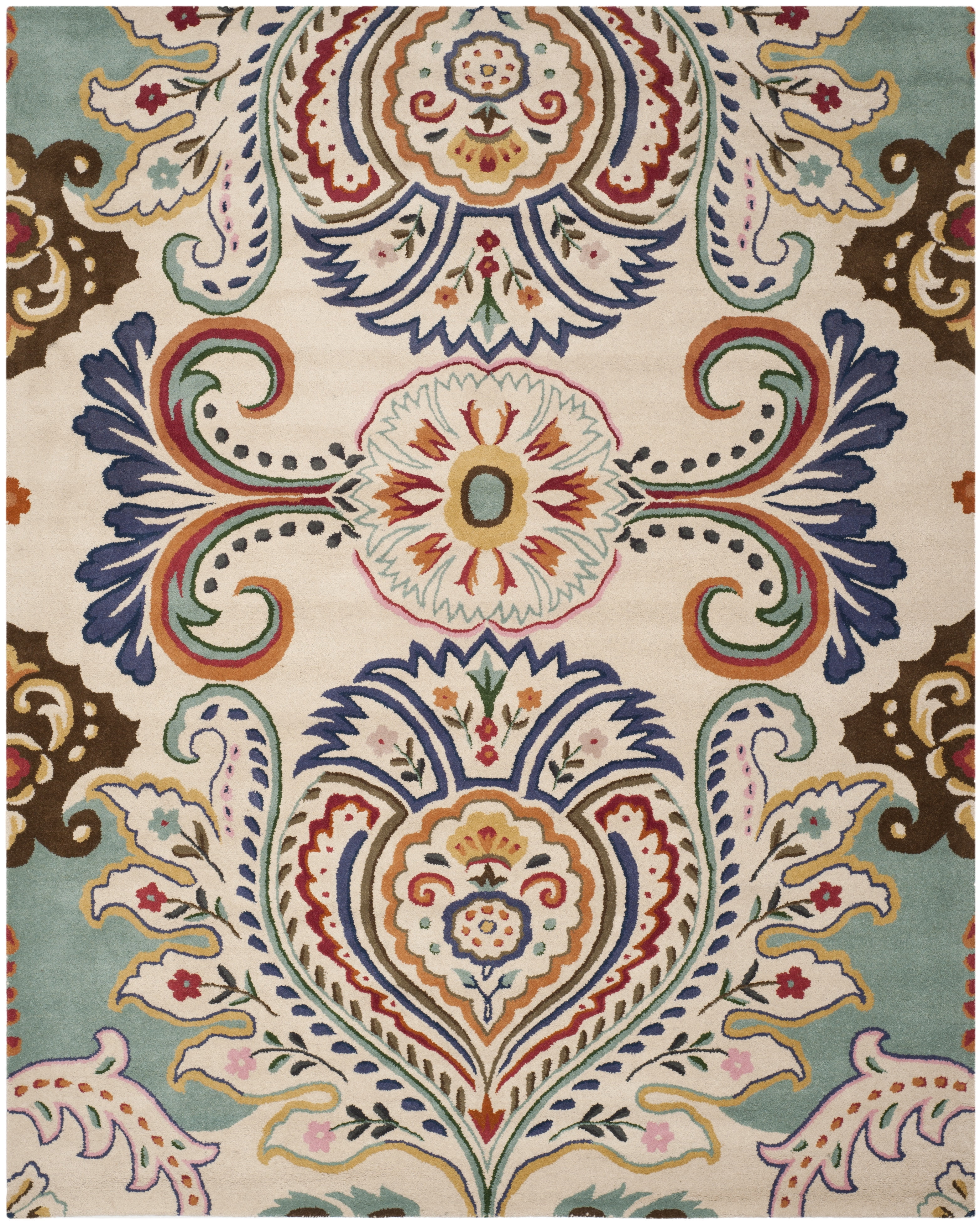 Reversible Blue Ivory Hand-Tufted Wool & Viscose 9' x 12' Area Rug