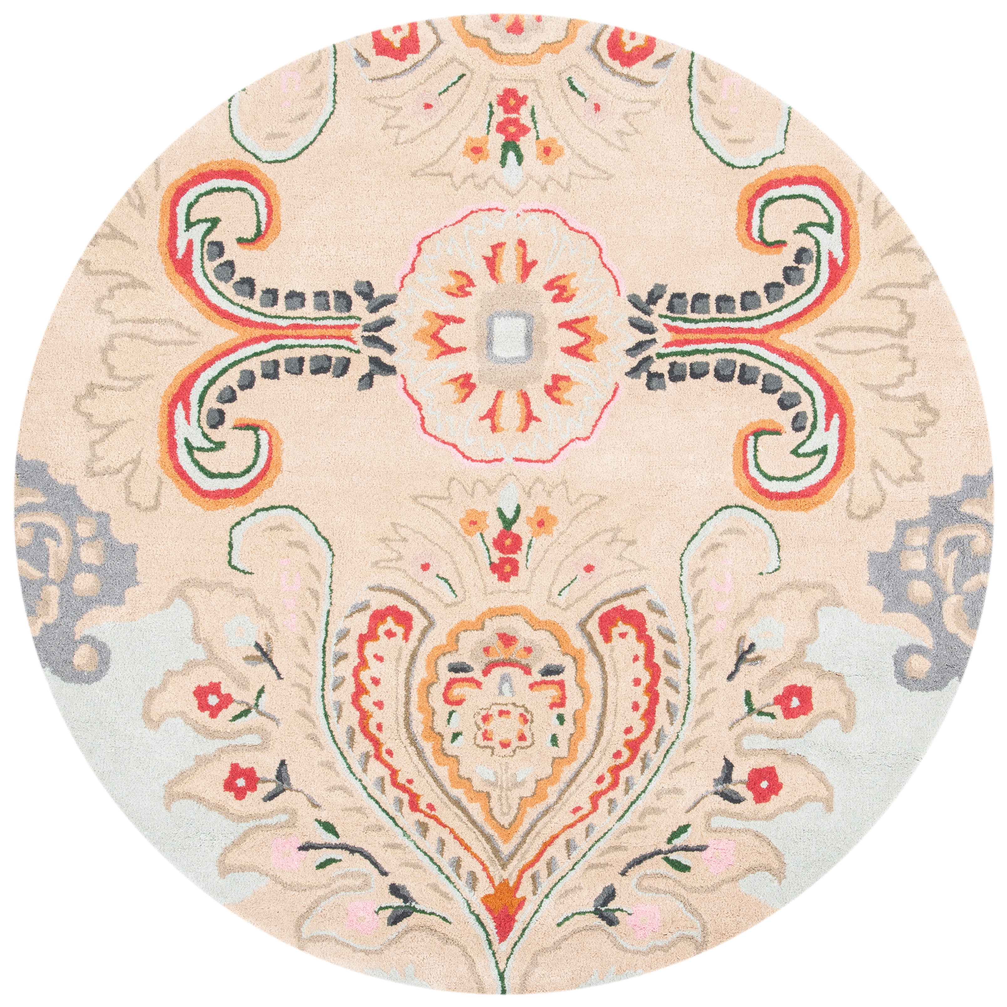 SAFAVIEH Bella Meriel Southwestern Wool Area Rug, Beige/Blue, 5' x 5' Round