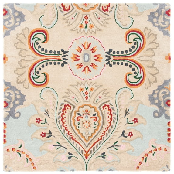 SAFAVIEH Bella Meriel Southwestern Wool Area Rug, Beige/Blue, 5' x 5' Square