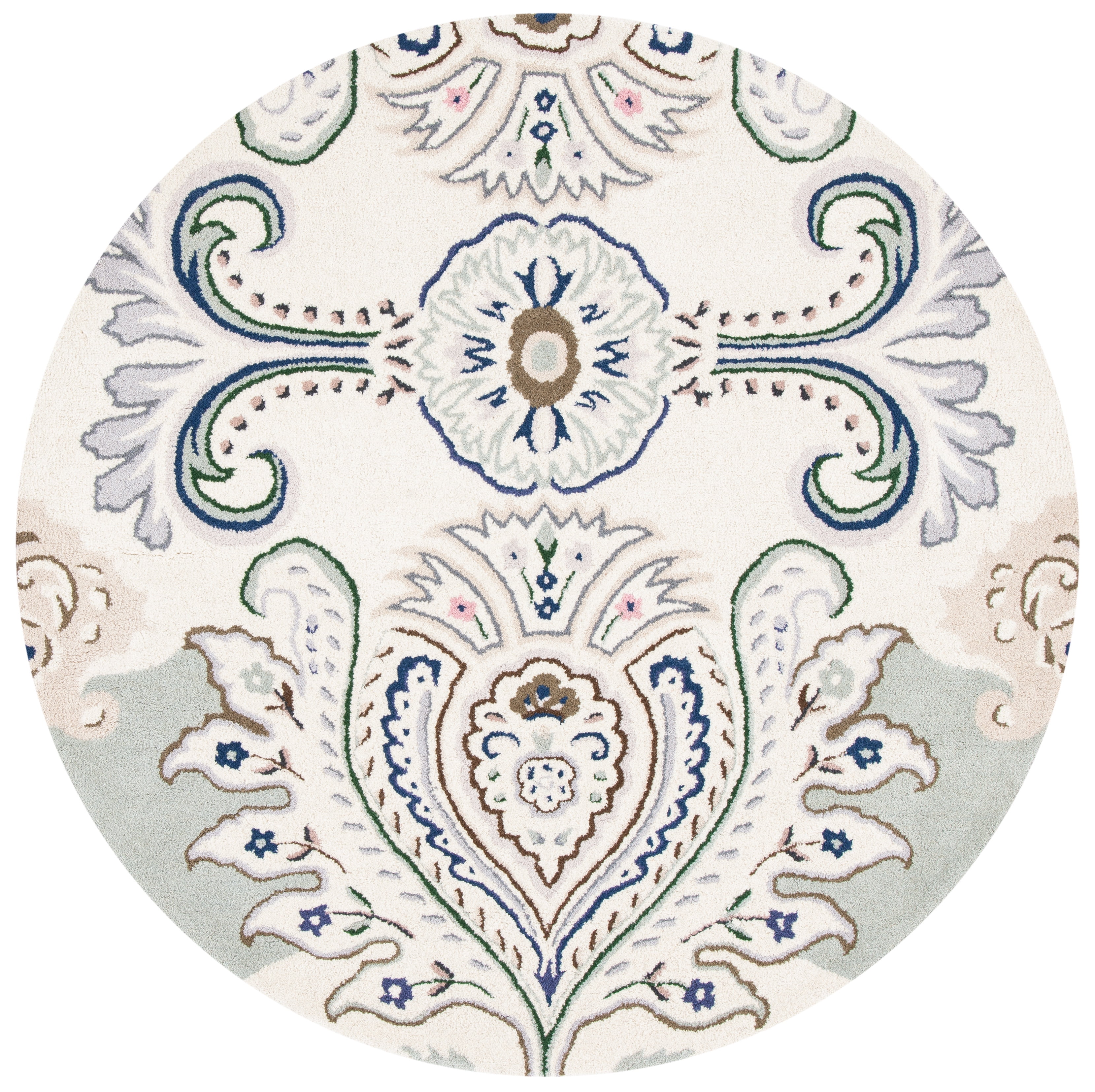 SAFAVIEH Bella Meriel Southwestern Wool Area Rug, Ivory/Blue, 5' x 5' Round