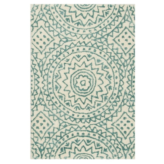 SAFAVIEH Bella Natalee Medallion Geometric Wool Area Rug, Ivory/Blue, 2' x 3'