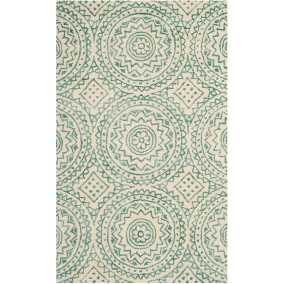 SAFAVIEH Bella Natalee Medallion Geometric Wool Area Rug, Ivory/Blue, 3' x 5'