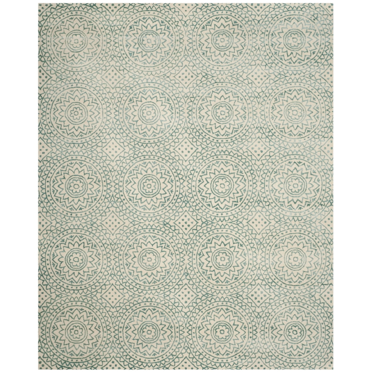 Ivory and Blue Handmade Wool Tufted Square Rug