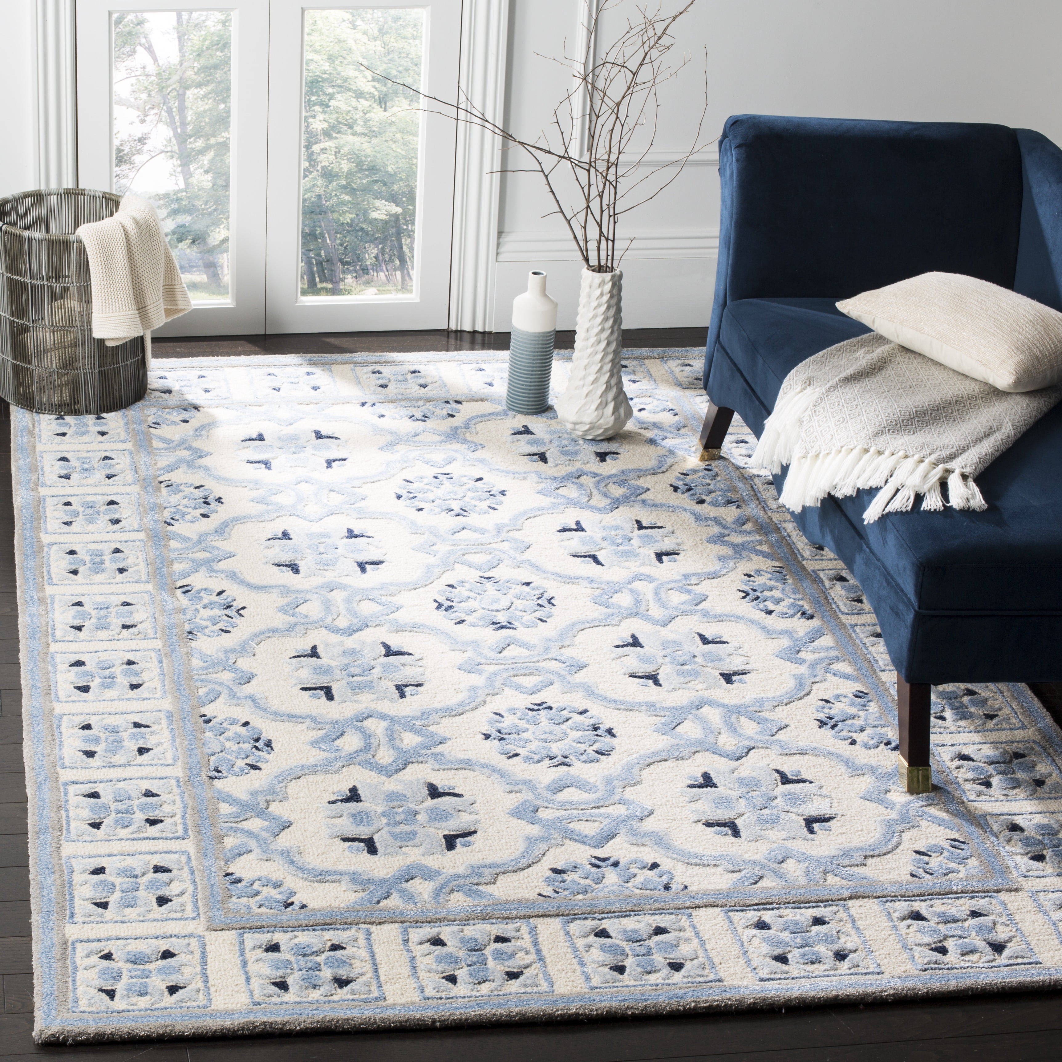 Blue Bordered Rug SAFAVIEH Bella Noelle Bordered Area Rug, Ivory/Blue, 11' x 15 ...