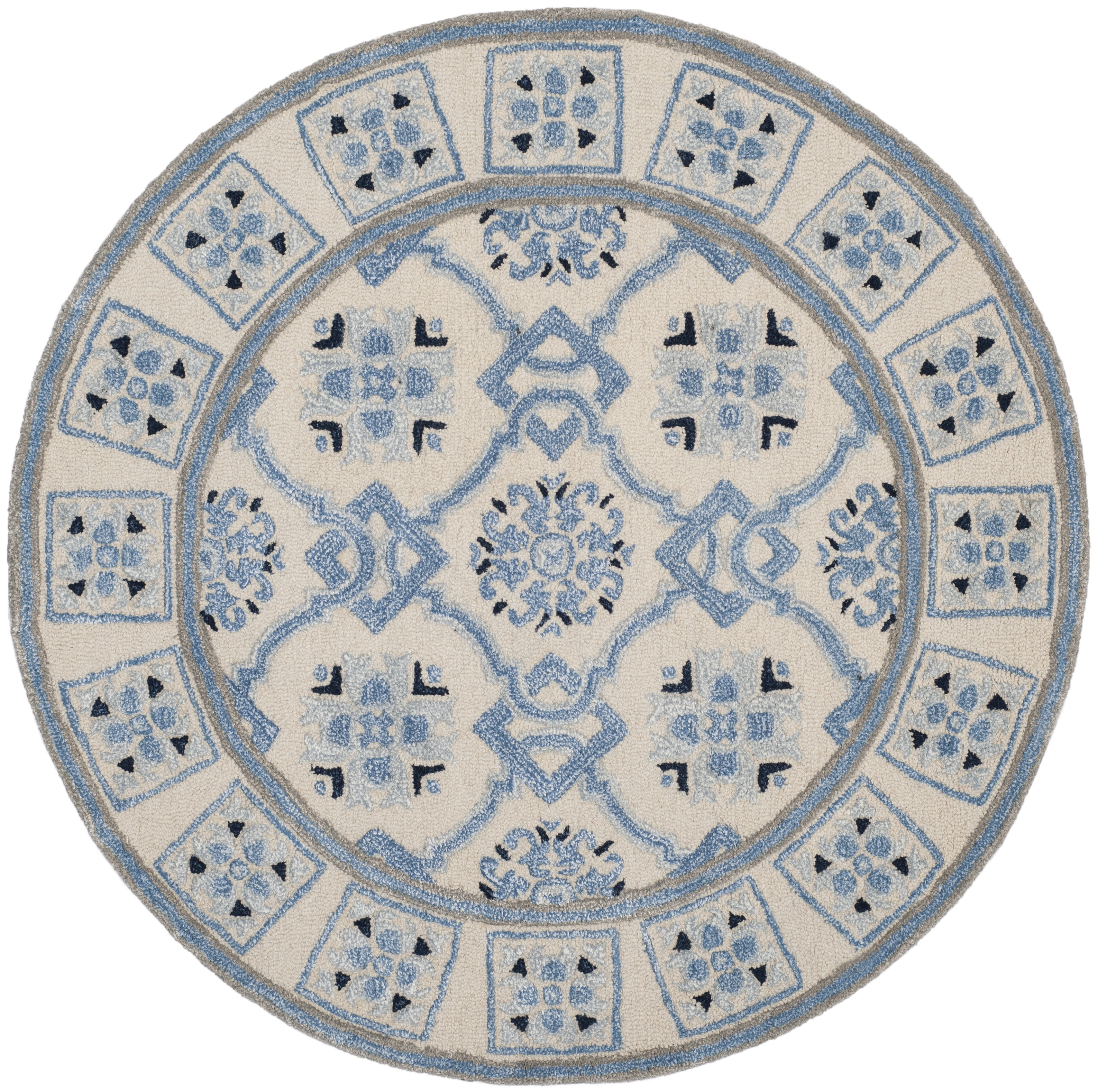 SAFAVIEH Bella Noelle Bordered Area Rug, Ivory/Blue, 3' x 3' Round ...