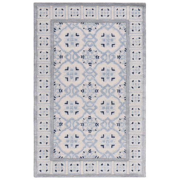 SAFAVIEH Bella Noelle Bordered Area Rug, Ivory/Blue, 5' x 8'