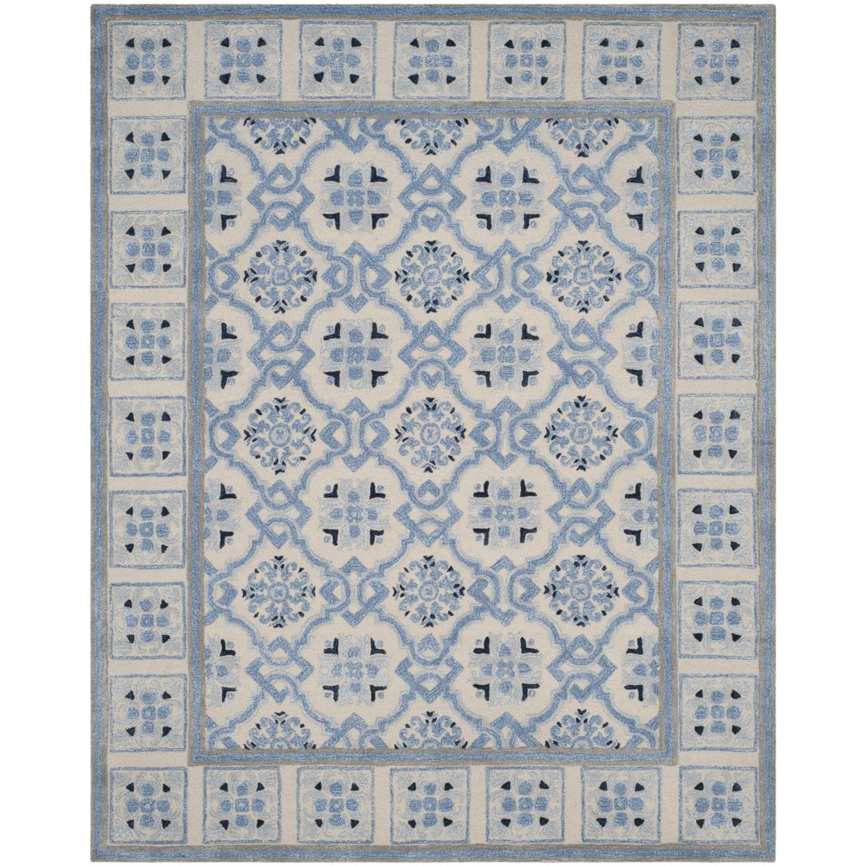 Boardered Tile Rug SAFAVIEH Bella Noelle Bordered Runner Rug, Ivory/Blue, 2'3